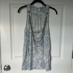 Urban Behavior Blue Floral Tank Top with Chain Necklace Detail | Tank Top